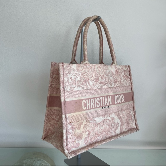 DIOR Ecru and Pink Toile de Jouy Medium Book Tote Bag / DIOR Book Tote Bag - Picture 3 of 15